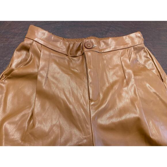 Zenana Faux Leather Straight Leg Pants Brown Pull On Elastic Waist Medium - Picture 3 of 9